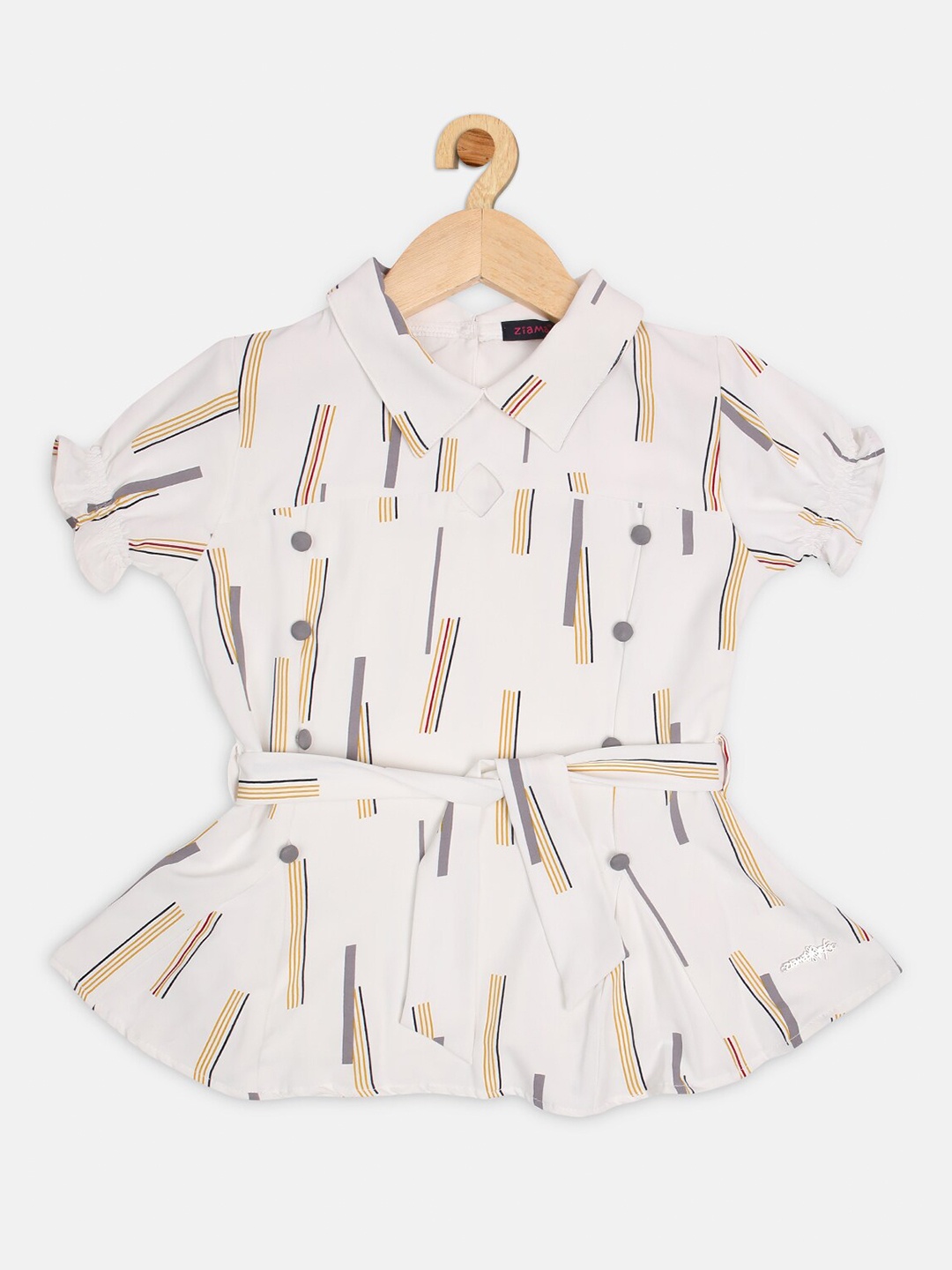 

Ziama Girls Cream-Coloured & Mustard Yellow Geometric Print Shirt Style Top