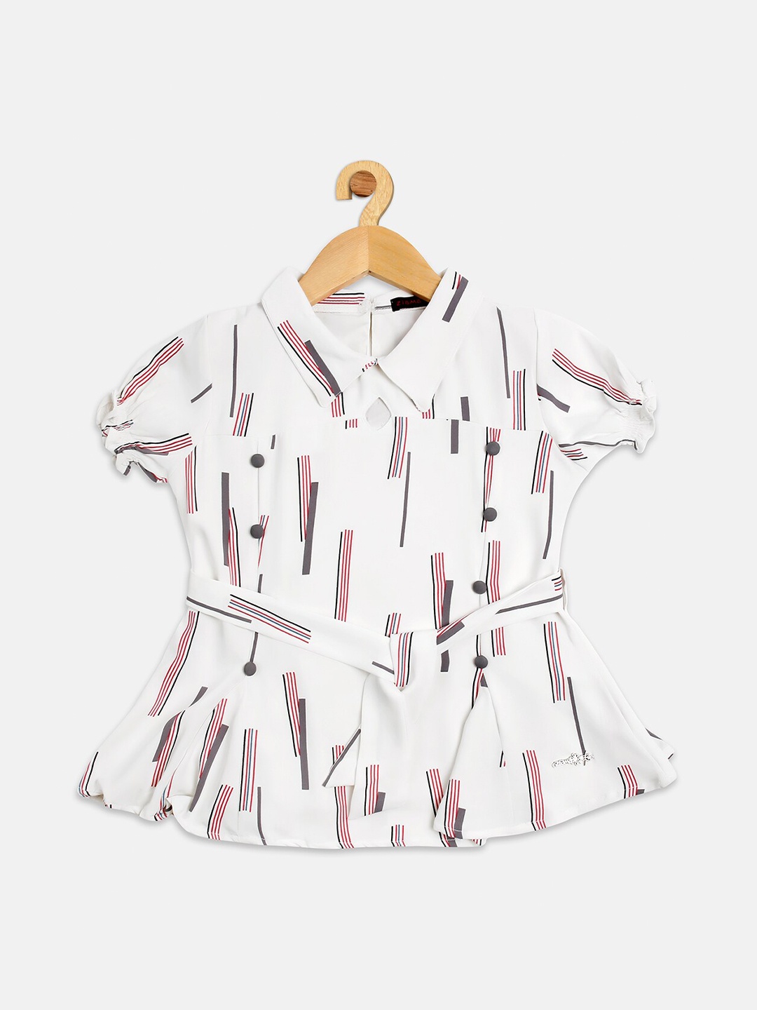 

Ziama Girls Red Geometric Print Peplum Top