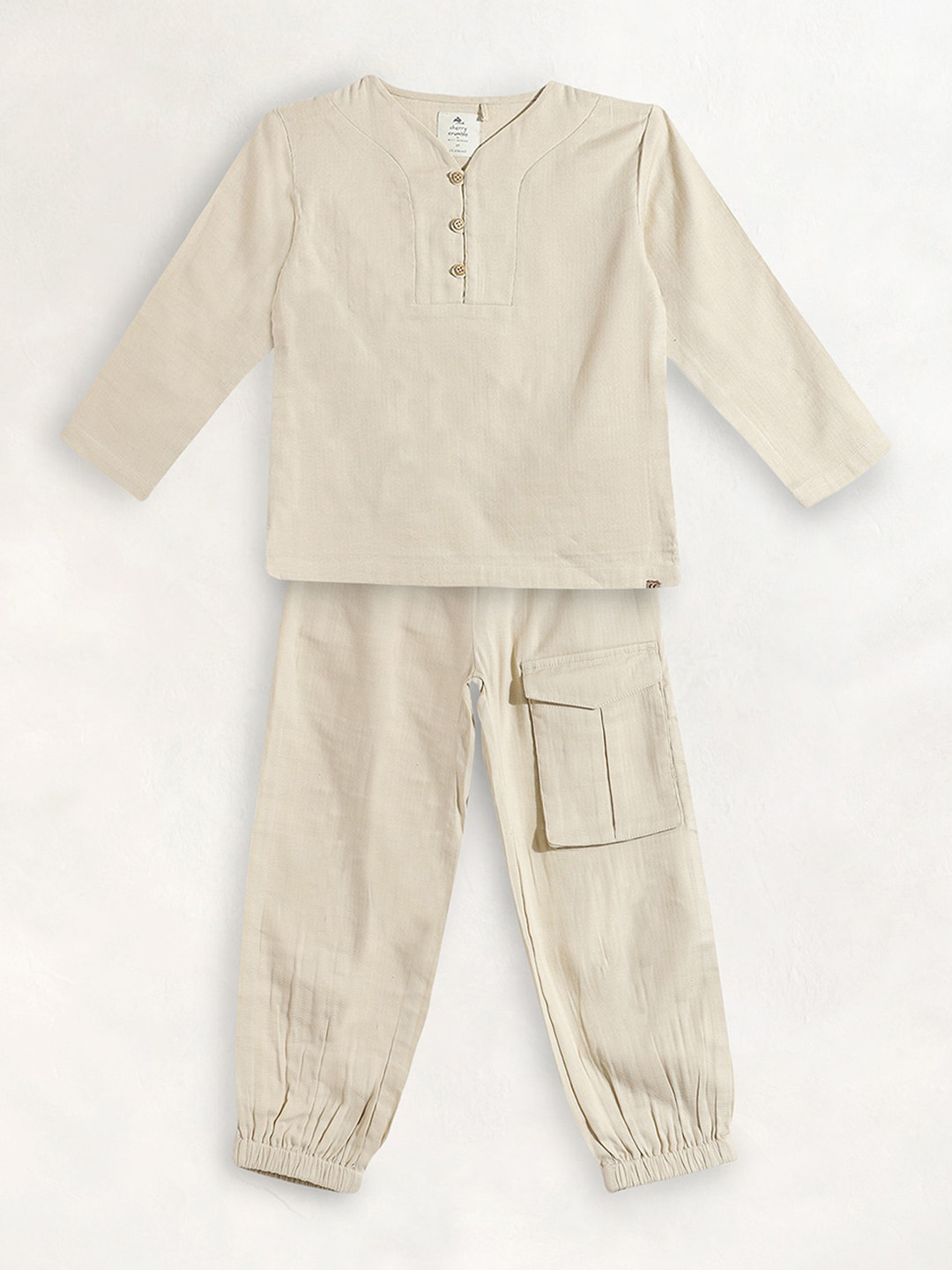 

Cherry Crumble Boys Beige Full Sleeves Pocket Night Suit