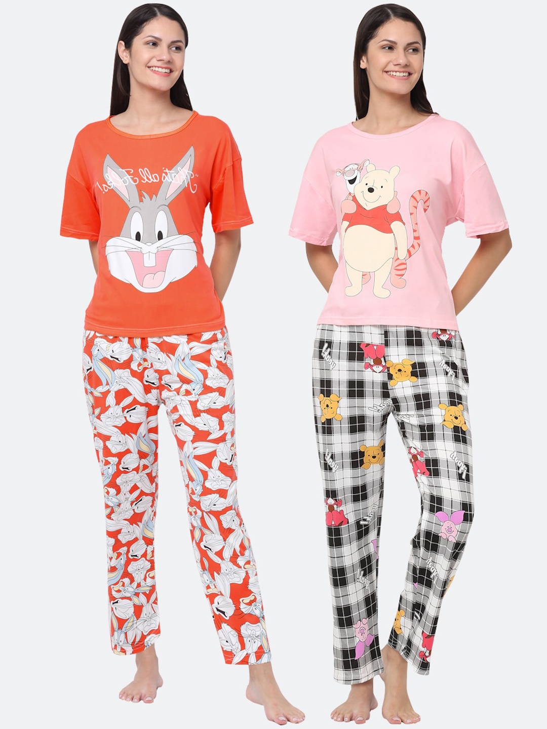 

KLOTTHE Women Set Of 2 Pink & Black Printed Night suit