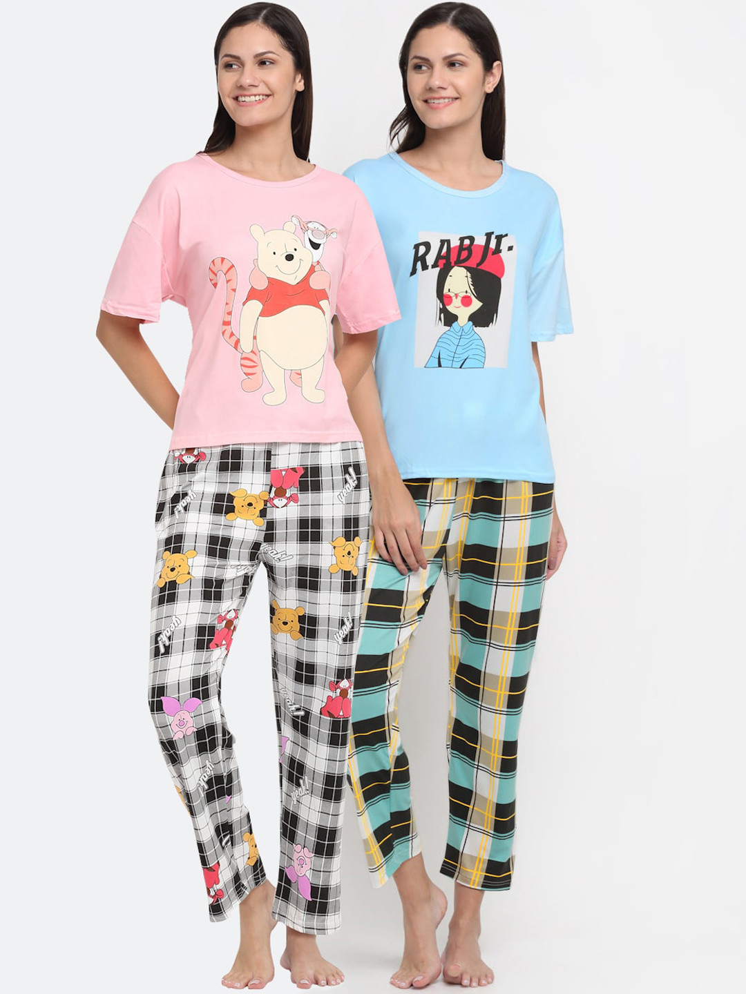 

KLOTTHE Women Pack Of 2 Pink & Blue Printed Night suit