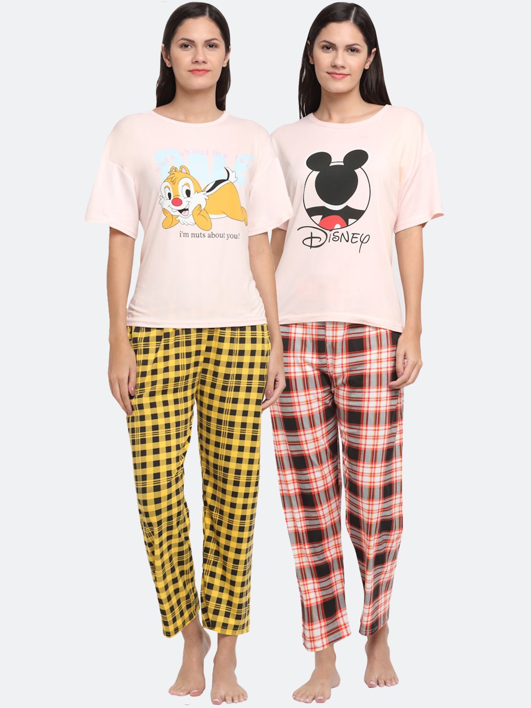

KLOTTHE Women Pack Of 2 Peach-Coloured & Yellow Printed Night suit
