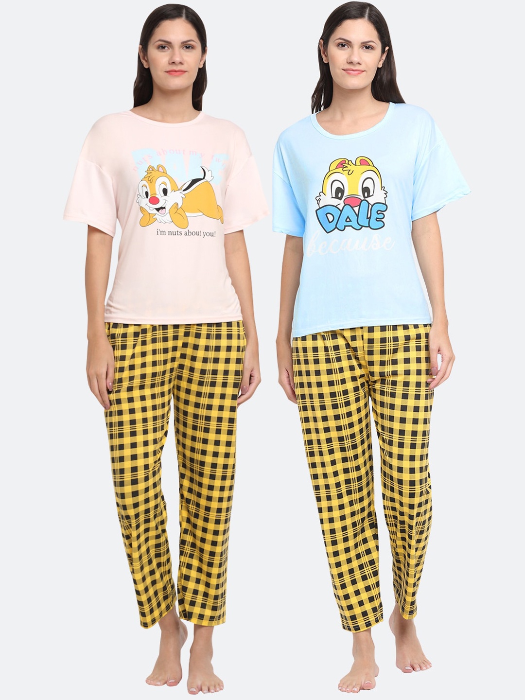 

KLOTTHE Women Multicoloured Set of 2 Cartoon Character Printed Cotton Blend Night suit, Multi