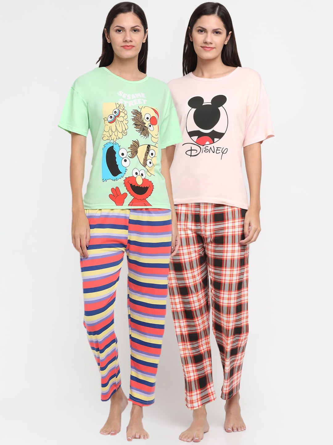 

KLOTTHE Women Set Of 2 Green & Pink Printed Night suit