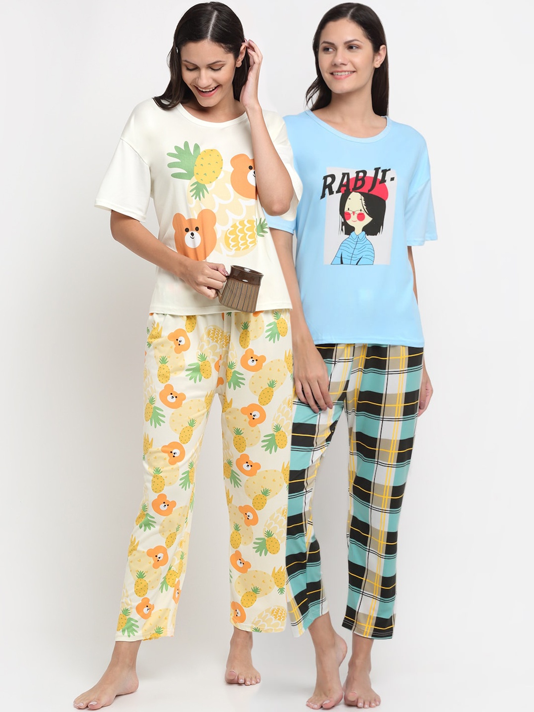 

KLOTTHE Women Pack of 2 Printed Night Suit, Cream