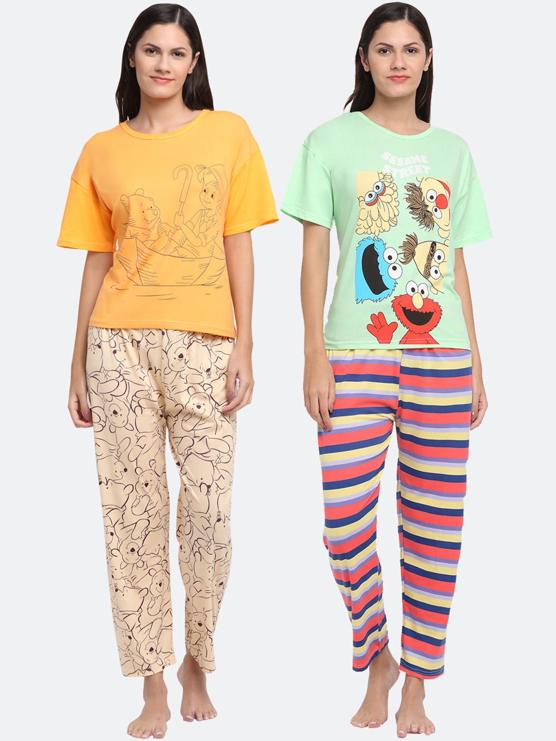 

KLOTTHE Women Pack of 2 Yellow & Green Printed Night suits