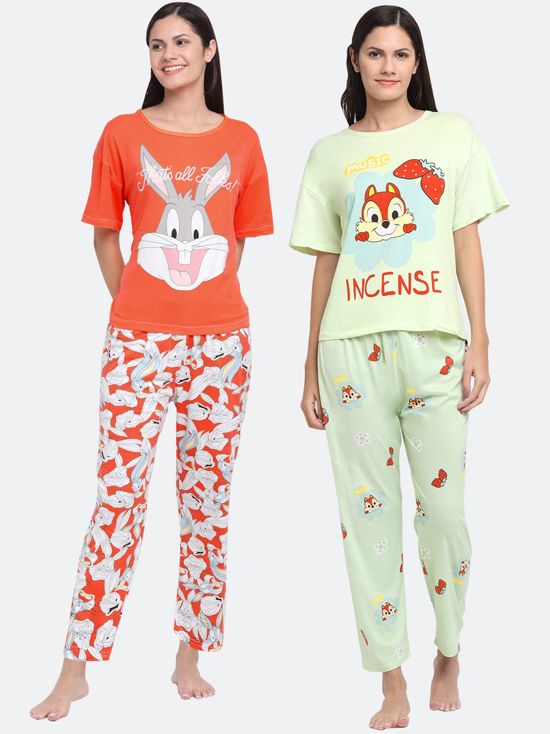 

KLOTTHE Women Pack of 2 Printed Night Suit, Green
