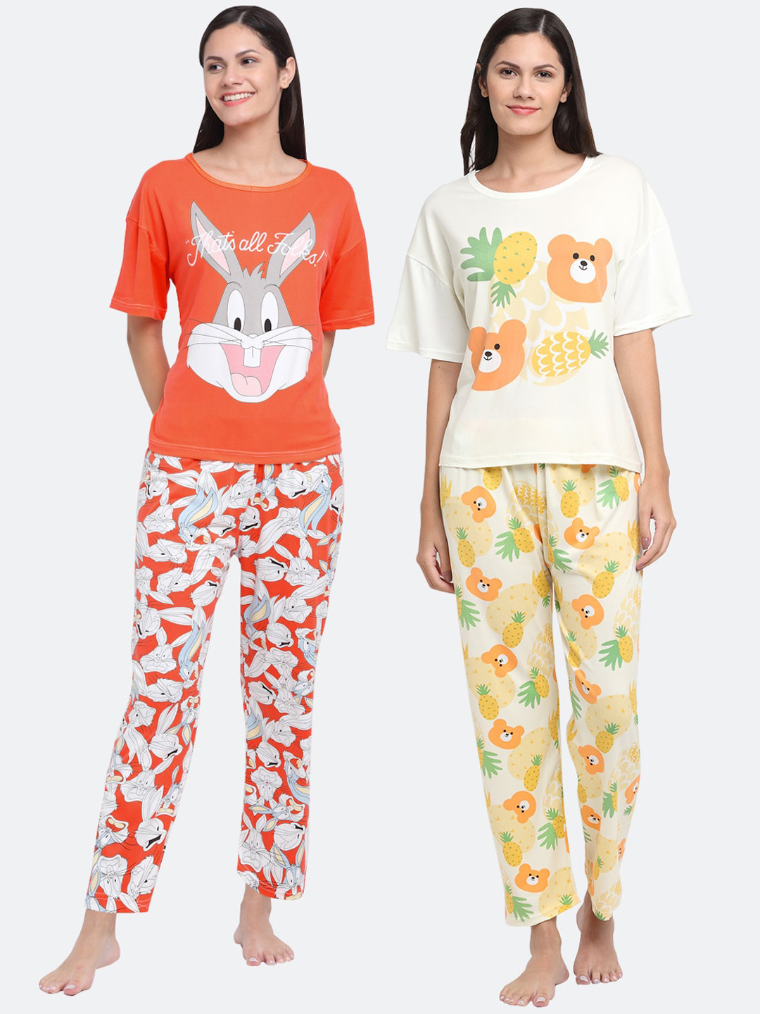 

KLOTTHE Women Set Of 2 Red & White Printed Night suit