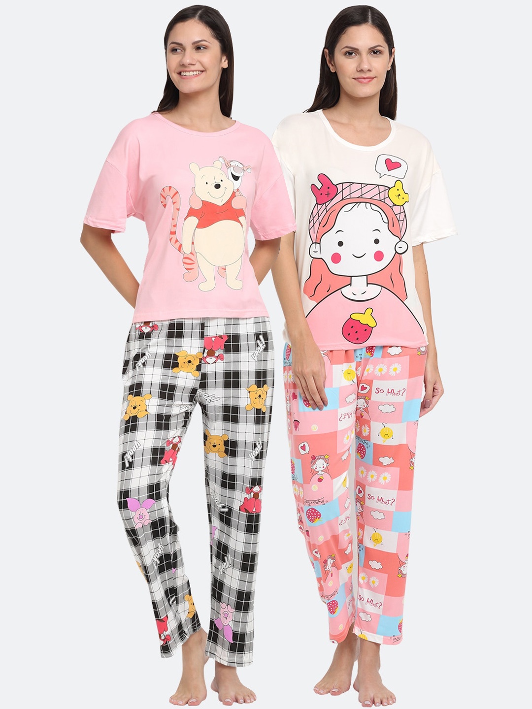 

KLOTTHE Women Pack of 2 Printed Night Suit, Pink