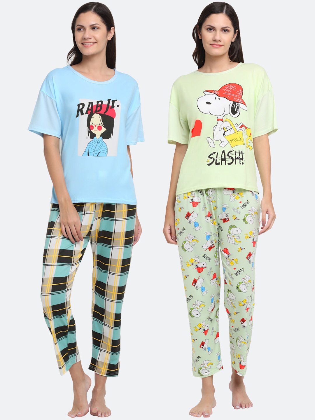 

KLOTTHE Women Pack Of 2 Teal & Green Printed Night suit