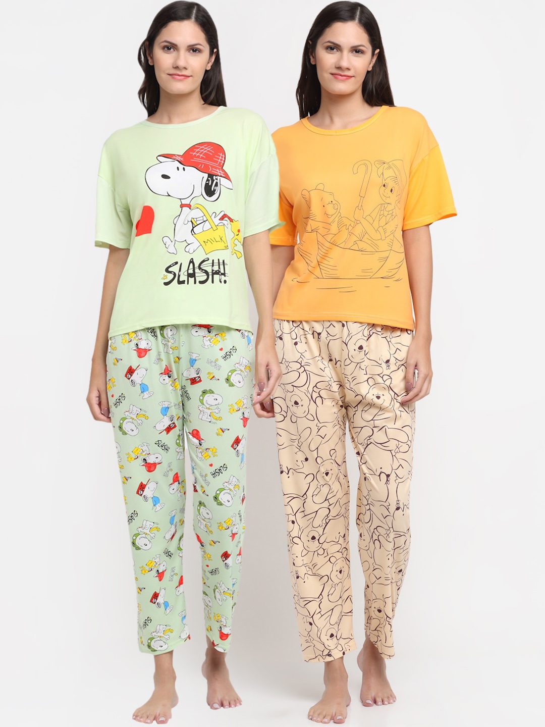 

KLOTTHE Women Multicoloured Set Of 2 Printed Night Suit, Yellow