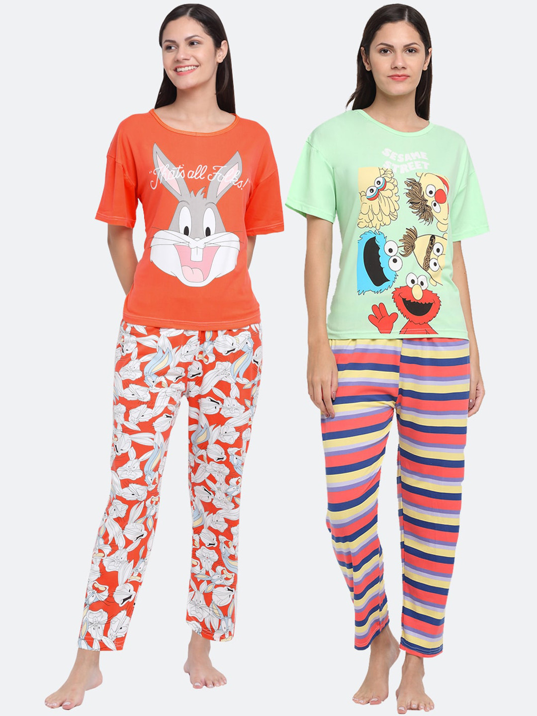 

KLOTTHE Women Red & Green Set Of 2 Printed Night Suit