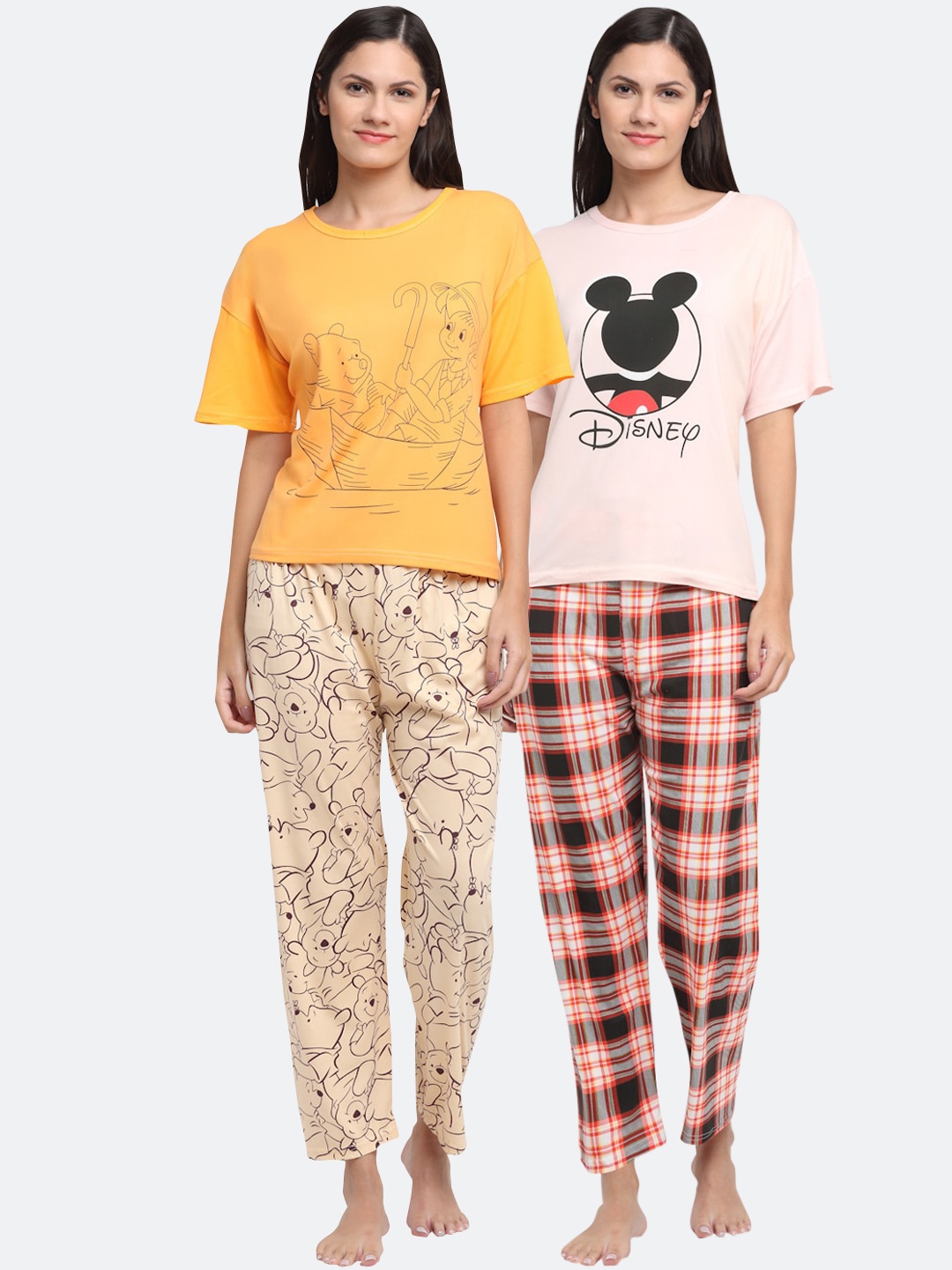 

KLOTTHE Women Pack Of 2 Yellow & Peach-Coloured Printed Night suit