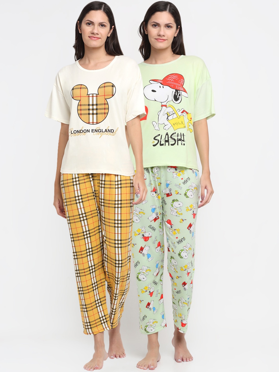 

KLOTTHE Women Multicoloured Pack of 2 Printed Night suit, Multi