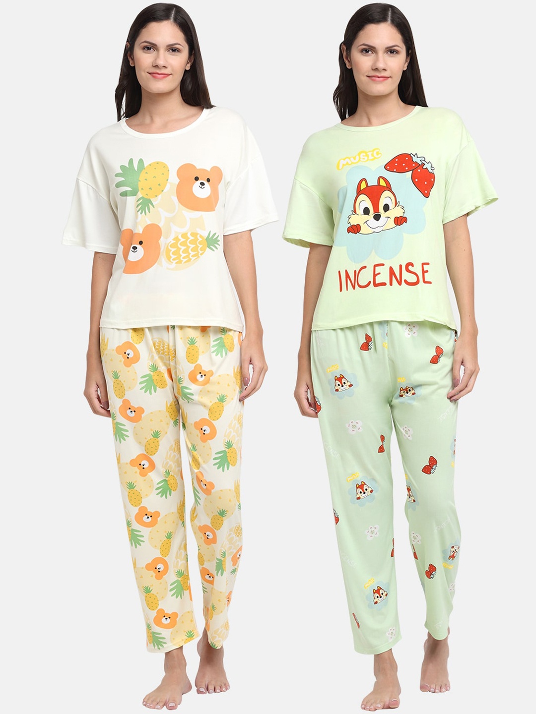 

KLOTTHE Women Multicoloured Set Of 2 Printed Night suit, Multi