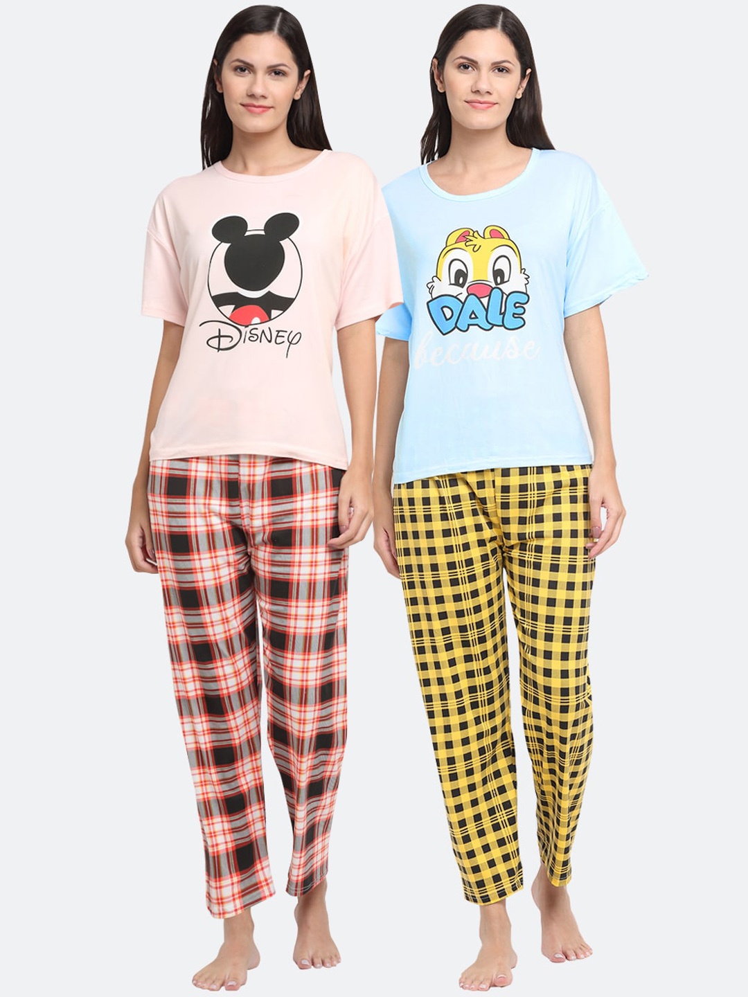 

KLOTTHE Women Peach-Coloured & Yellow Printed Night suit