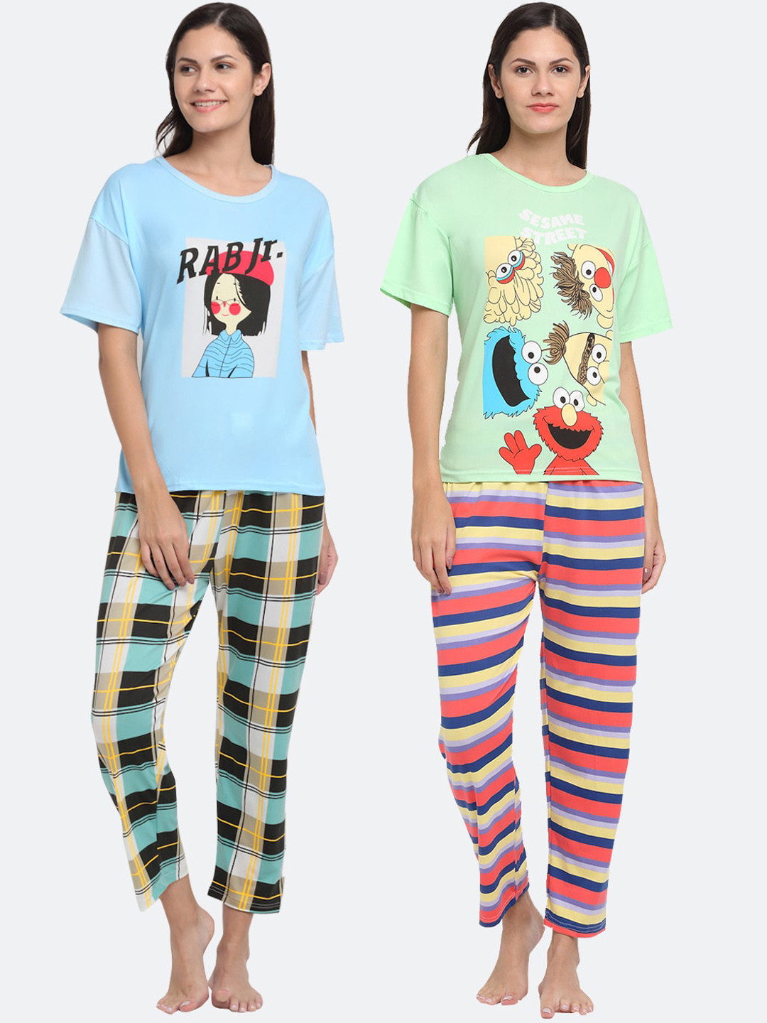 

KLOTTHE Women Multicoloured Set of 2 Cartoon Character Printed Night Suit, Multi