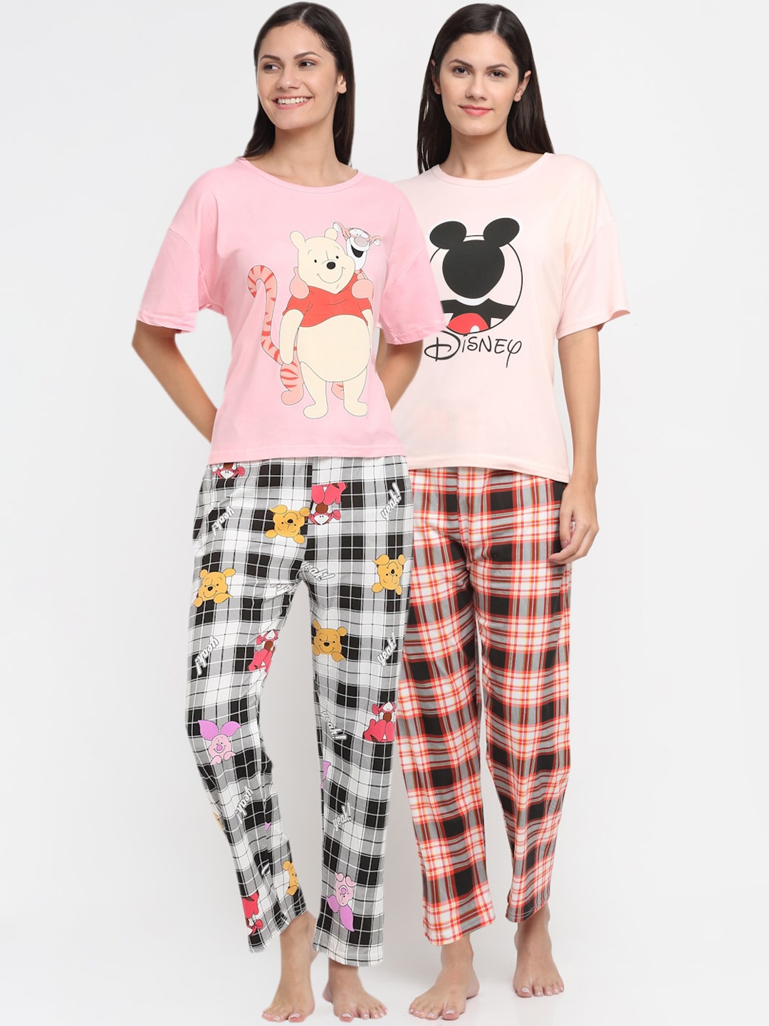 

KLOTTHE Women Pack Of 2 Pink & Peach-Coloured Printed Night suit