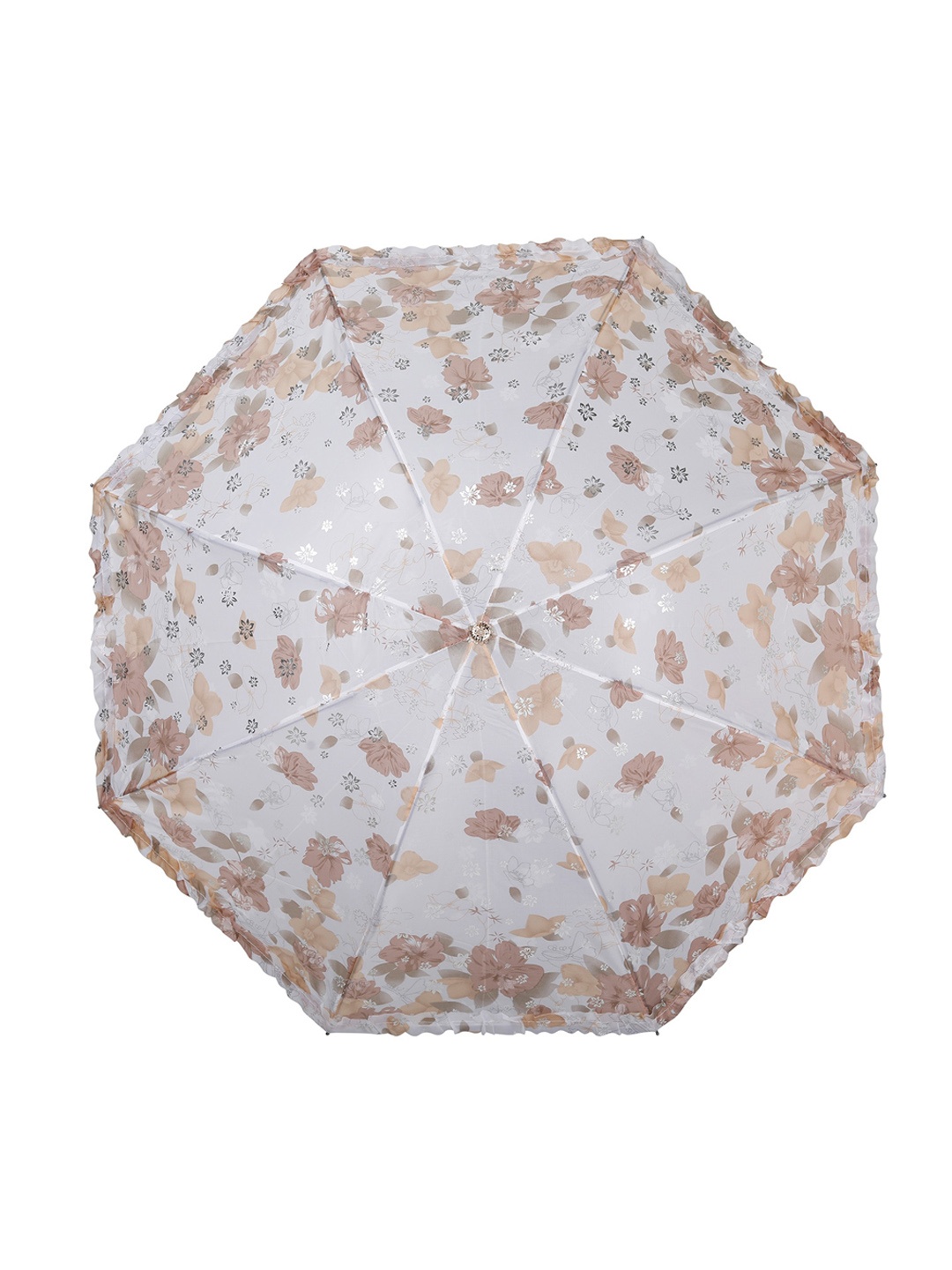 

LOOM LEGACY Women Off-White & Brown Floral Printed 3-Fold Manual Umbrella