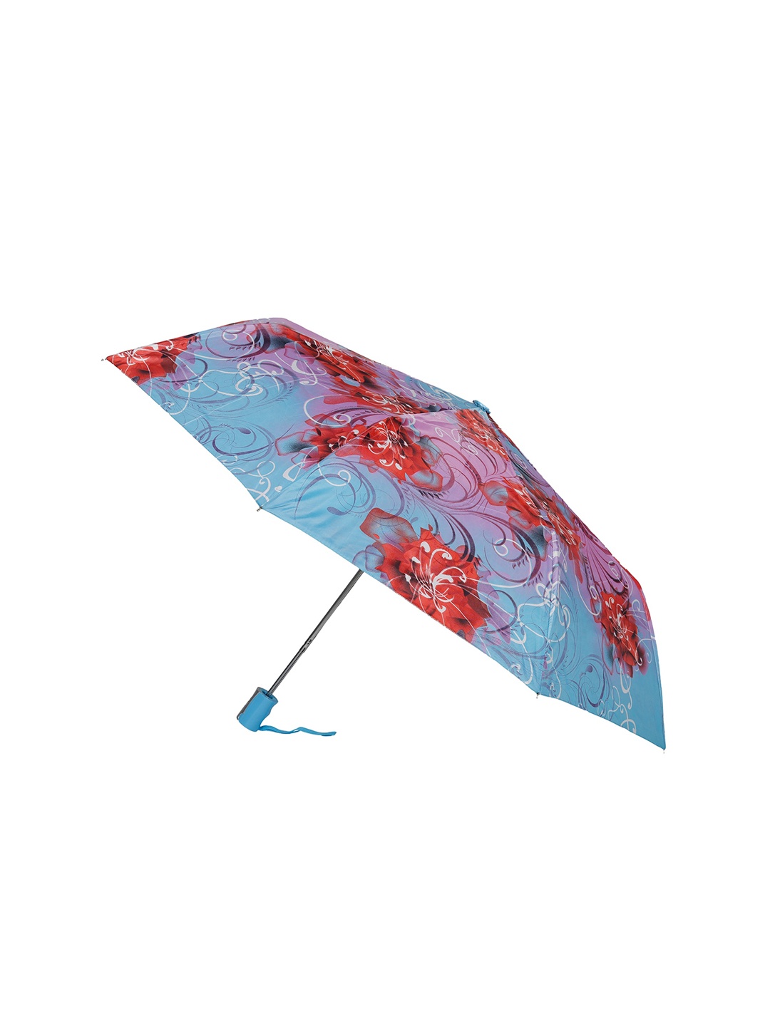 

LOOM LEGACY Blue & Pink Floral Printed 3-Fold Semi-Automatic Umbrella