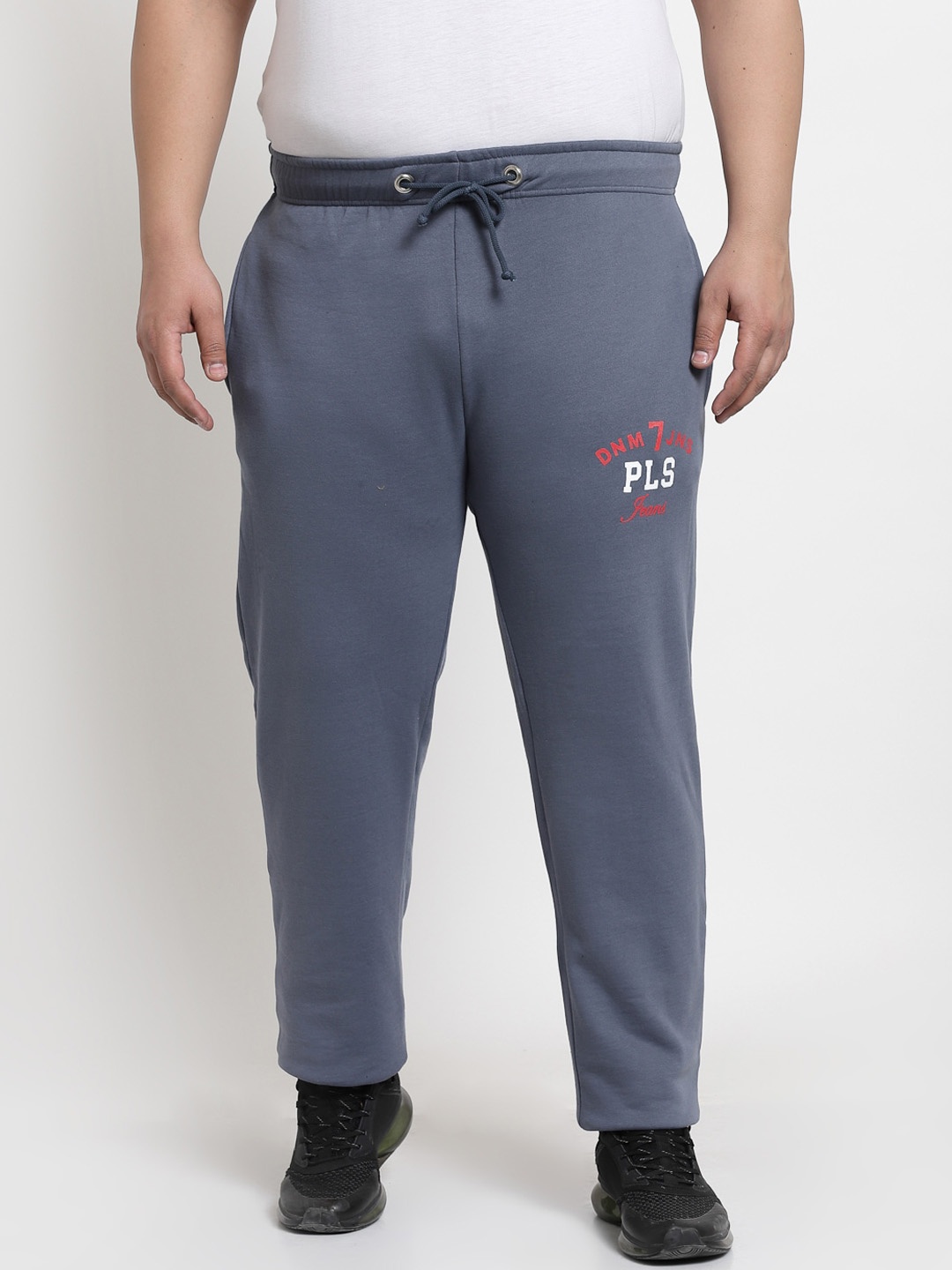 

plusS Men Plus Size Grey Solid Straight-Fit Cotton Track Pants