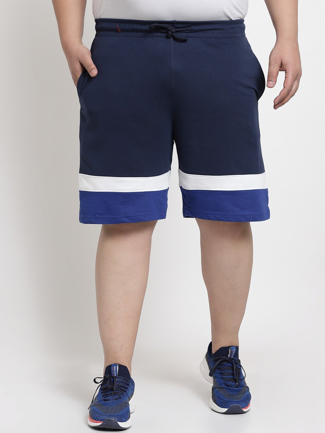 

plusS Plus Size Men Navy Blue Cotton Sports Shorts