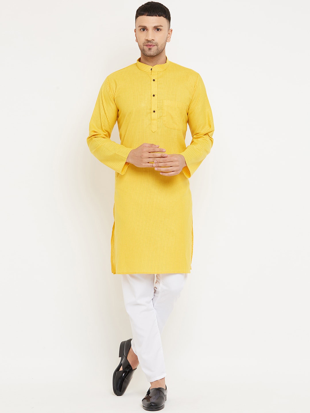 

Armaan Ethnic Men Yellow Striped Kurta with Pyjamas