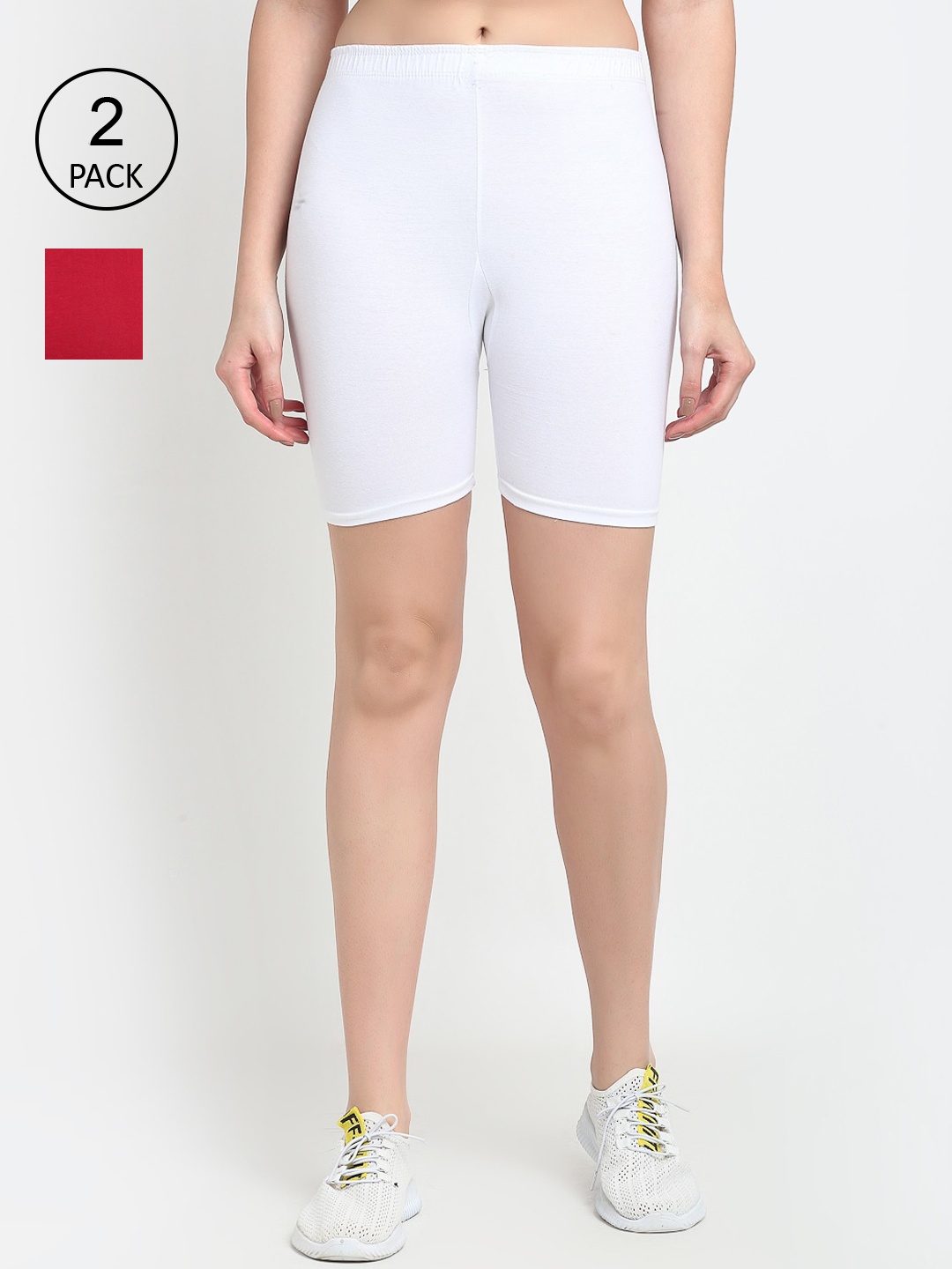 

Jinfo Women White & Maroon Pack of 2 Cycling Sports Shorts