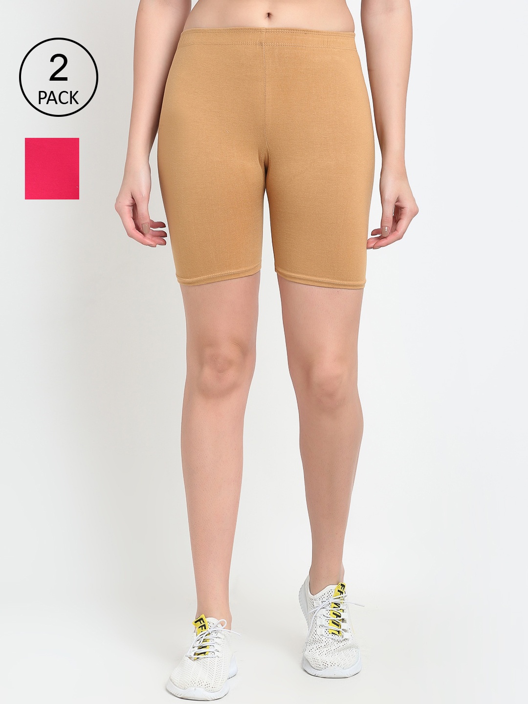 

Jinfo Women Pink & Beige Pack Of 2 Cycling Sports Shorts