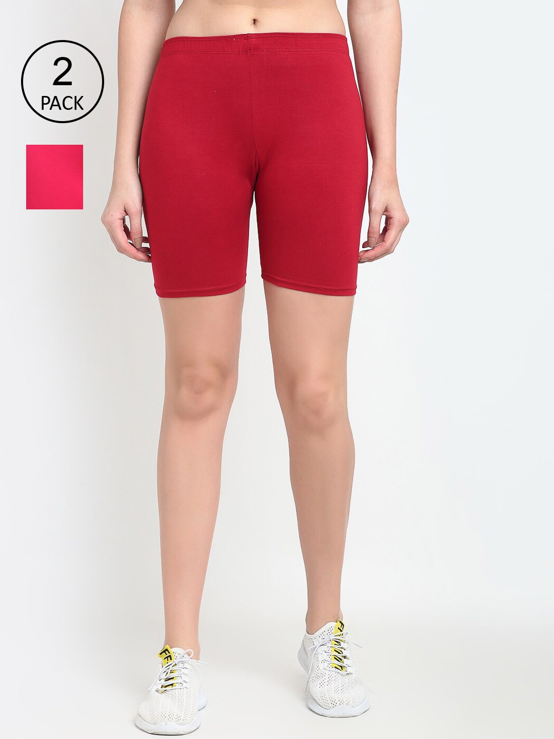 Jinfo Women Pack Of 2 Cycling Sports Shorts, Pink
