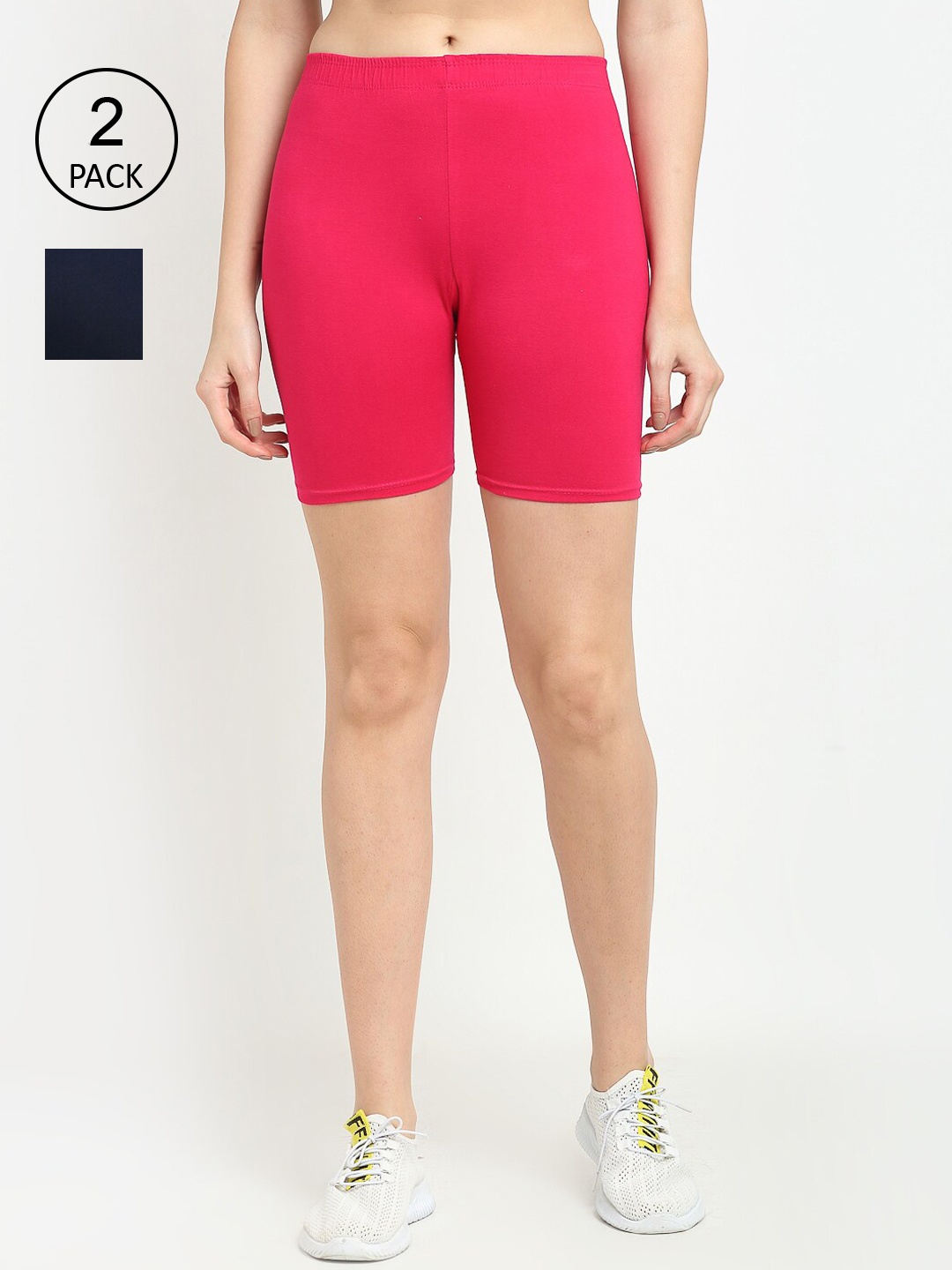 Jinfo Women Pack Of 2 Cycling Sports Shorts, Pink