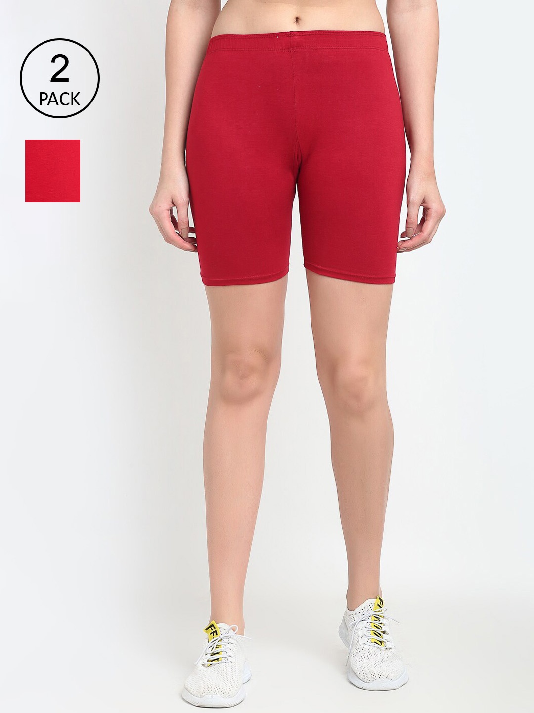 

Jinfo Women Pack Of 2 Cycling Sports Shorts, Red
