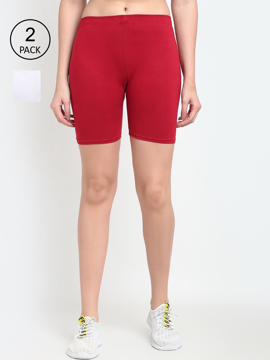 

Jinfo Women White & Maroon Pack Of 2 Cycling Sports Shorts
