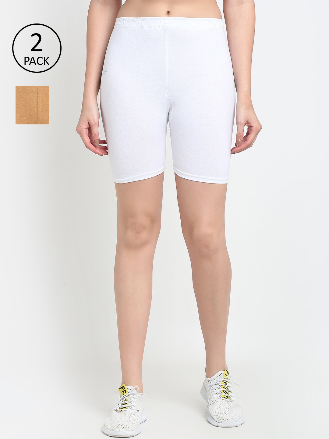 

Jinfo Women White & Beige Pack Of 2 White Cycling Sports Shorts