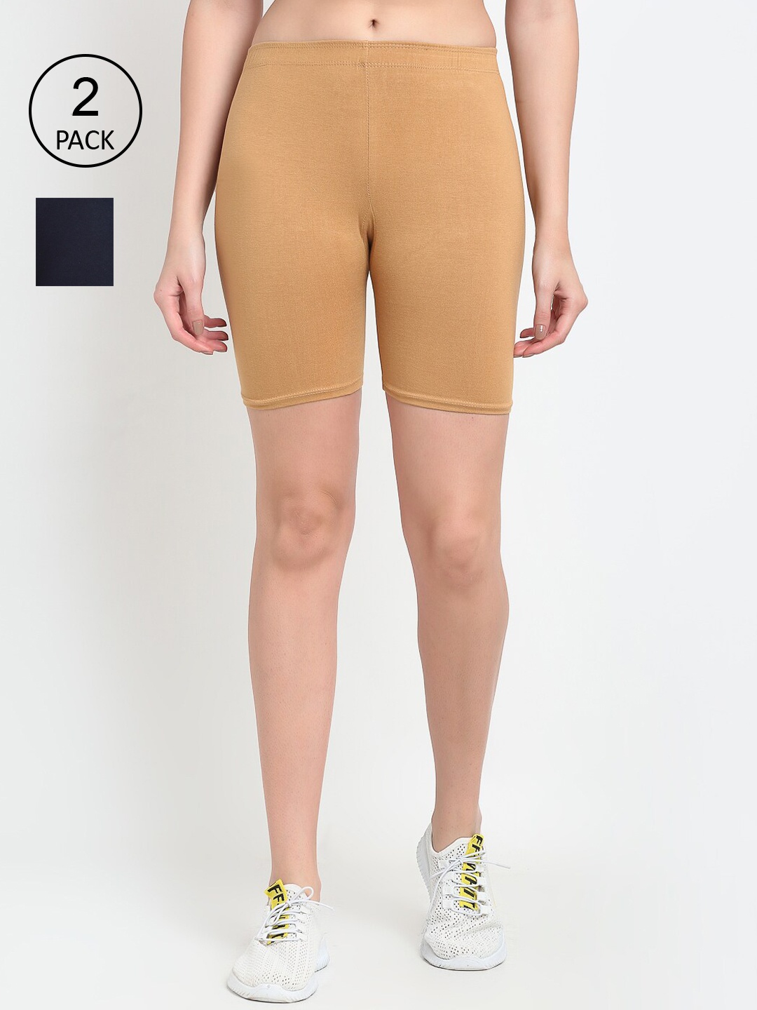 

Jinfo Women Pack Of 2 Cycling Sports Shorts, Beige