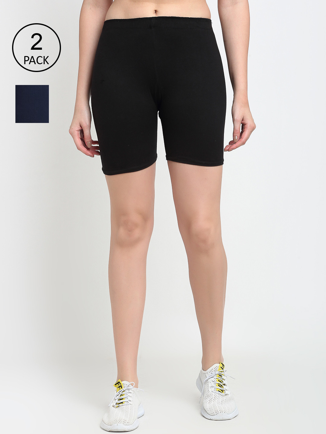 

Jinfo Women Black & Navy Blue Pack of 2 Cycling Sports Shorts