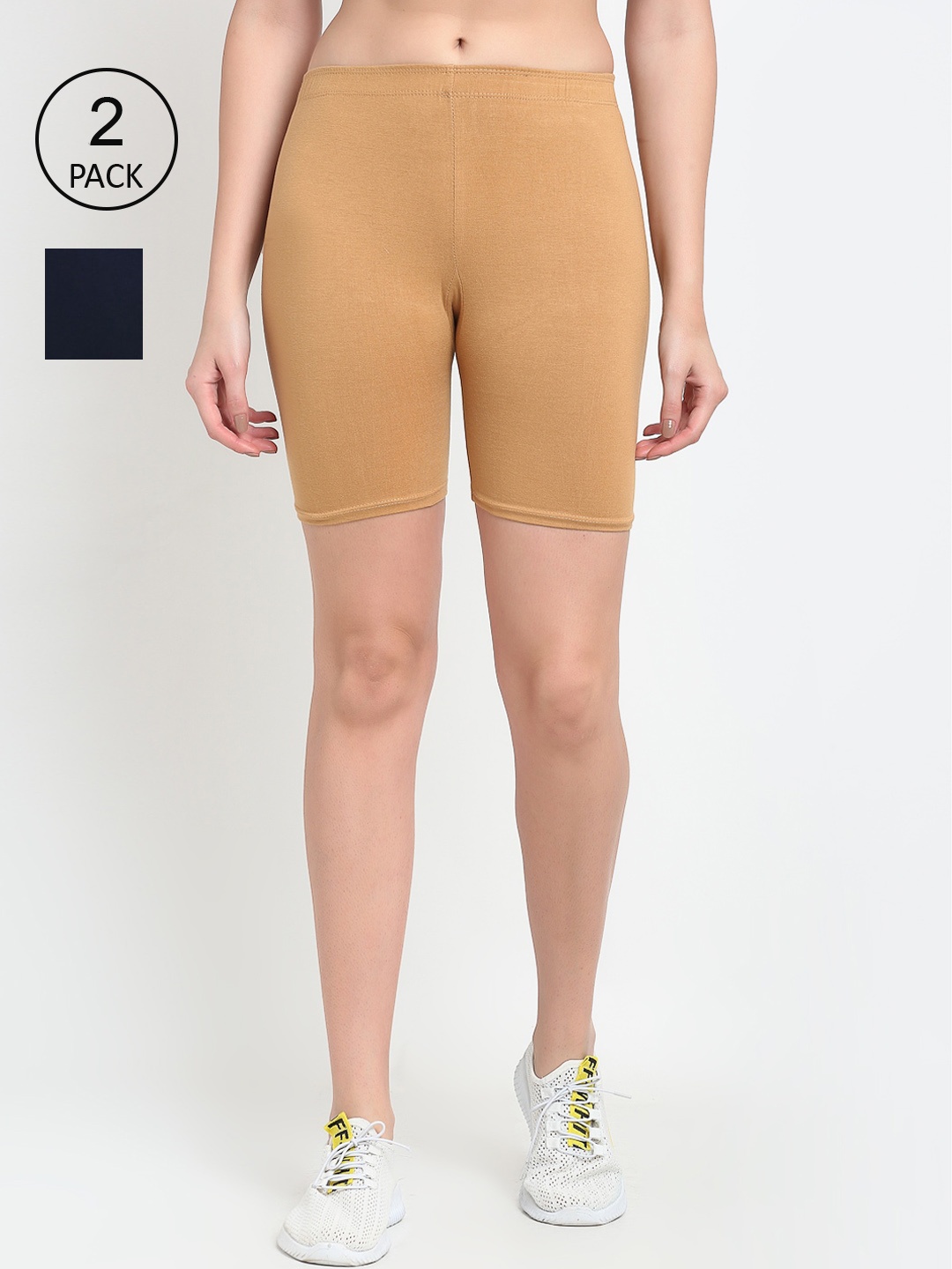 

Jinfo Women Pack Of 2 Cycling Sports Shorts, Beige
