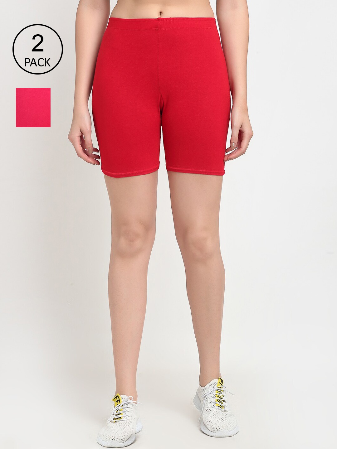

Jinfo Women Pack Of 2 Cycling Sports Shorts, Red