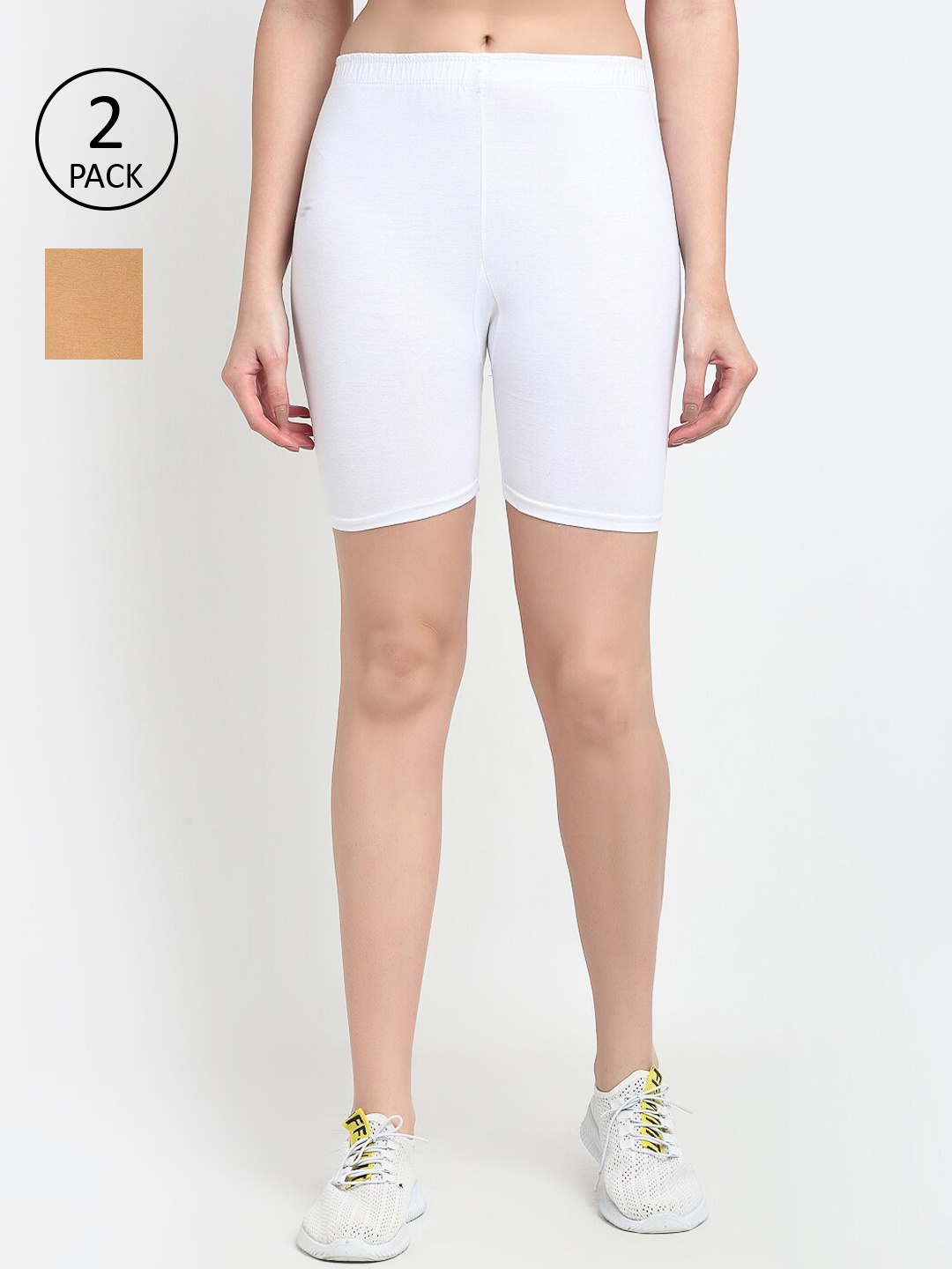 Jinfo Women Pack Of 2 Cycling Sports Shorts, White