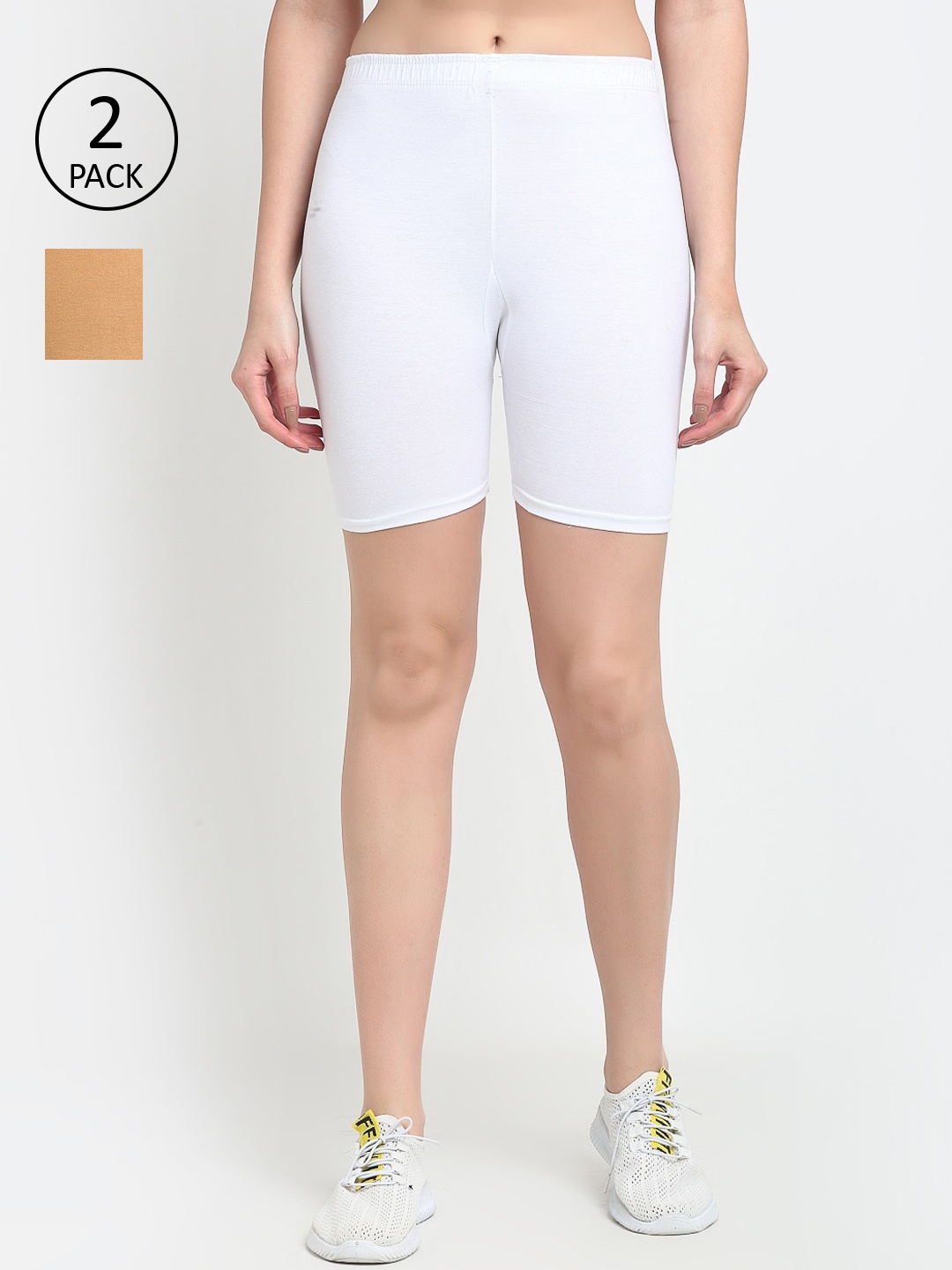 Jinfo Women Pack of 2 Cycling Shorts, White