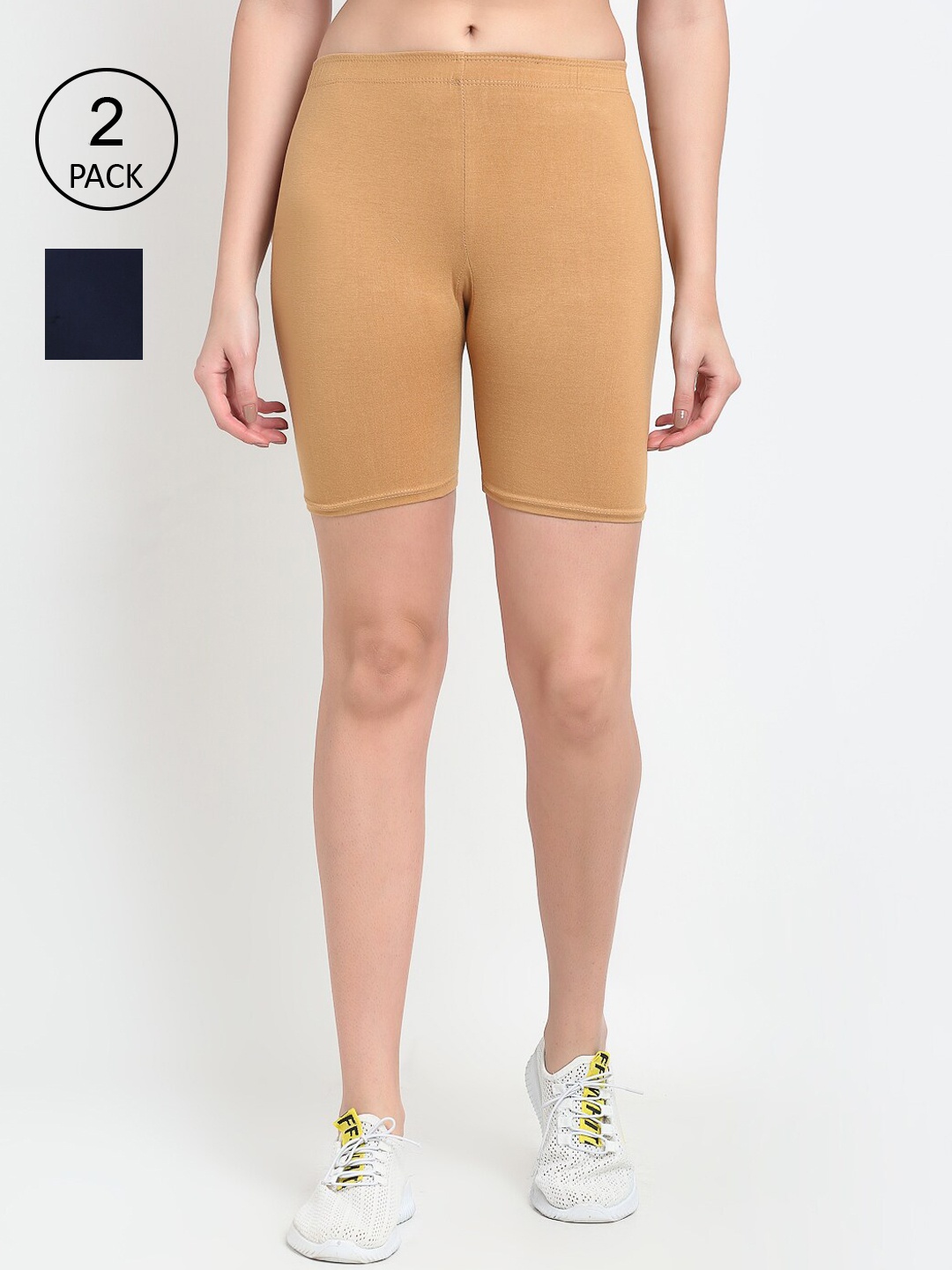 

Jinfo Women Pack Of 2 Cycling Sports Shorts, Beige