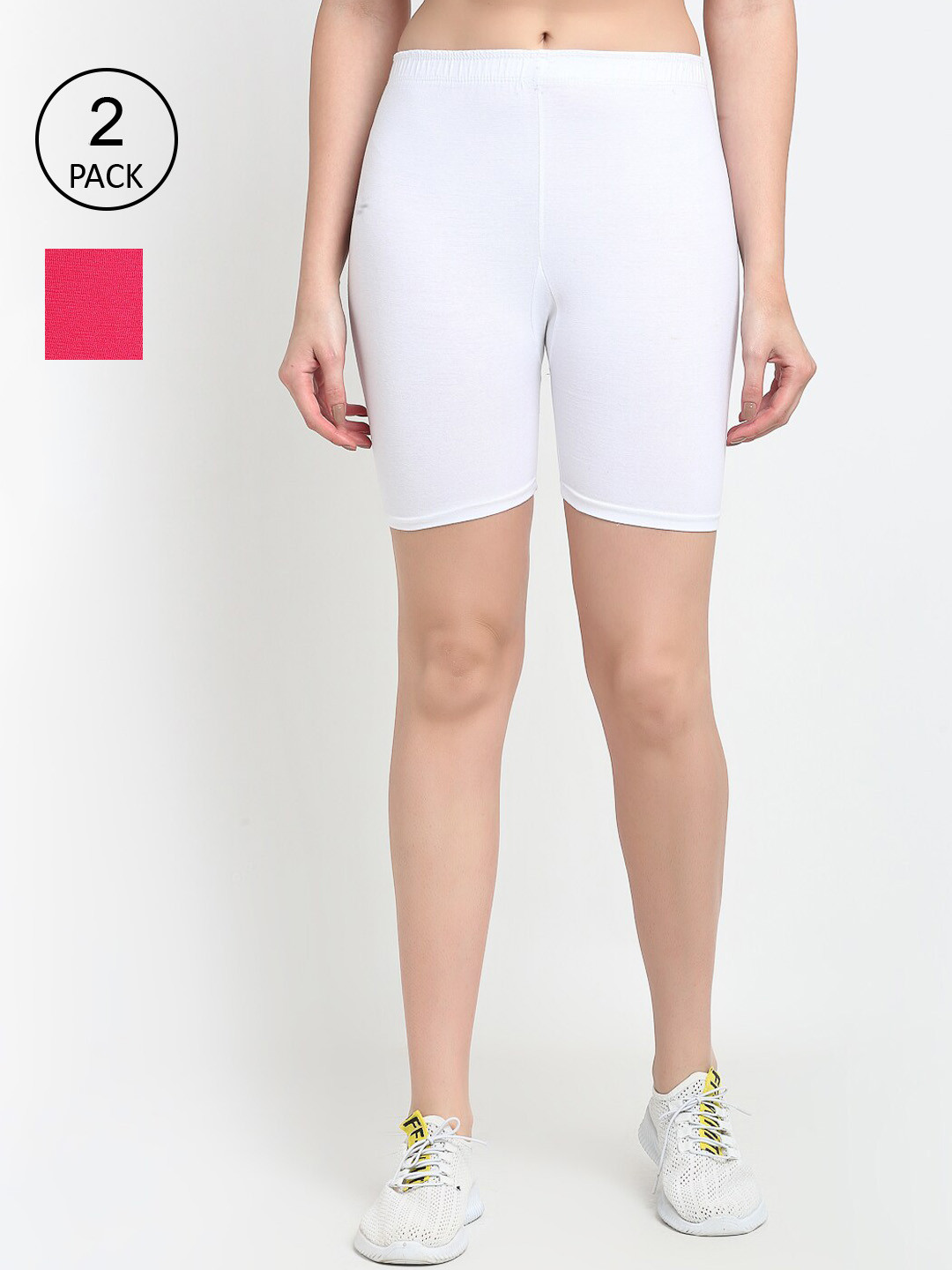 

Jinfo Women White & Pink Pack Of 2 Cycling Sports Shorts