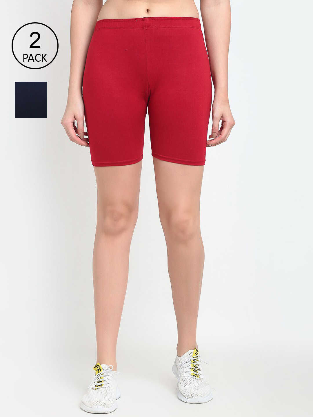 

Jinfo Women Pack Of 2 Cycling Sports Shorts, Maroon