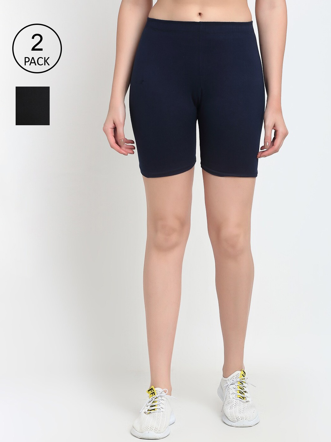 

Jinfo Women Black & Navy Blue Pack of 2 Cycling Sports Shorts