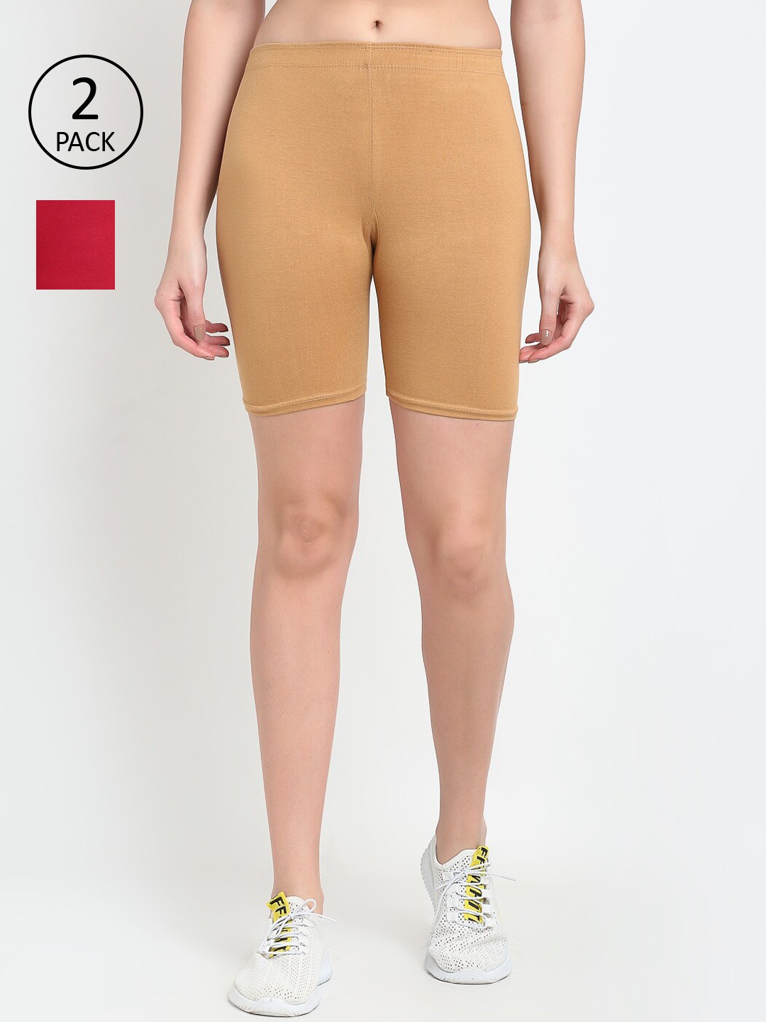 

Jinfo Women Pack of 2 Cycling Sports Shorts, Beige