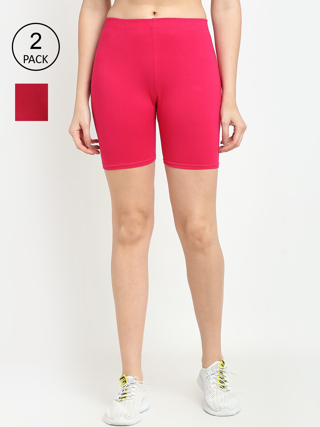 

Jinfo Women Pack Of 2 Cycling Sports Shorts, Pink