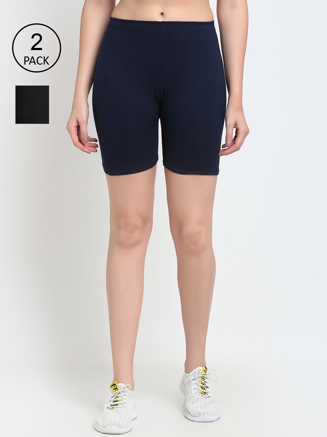 

Jinfo Women Black & Navy Blue Pack Of 2 Cycling Sports Shorts