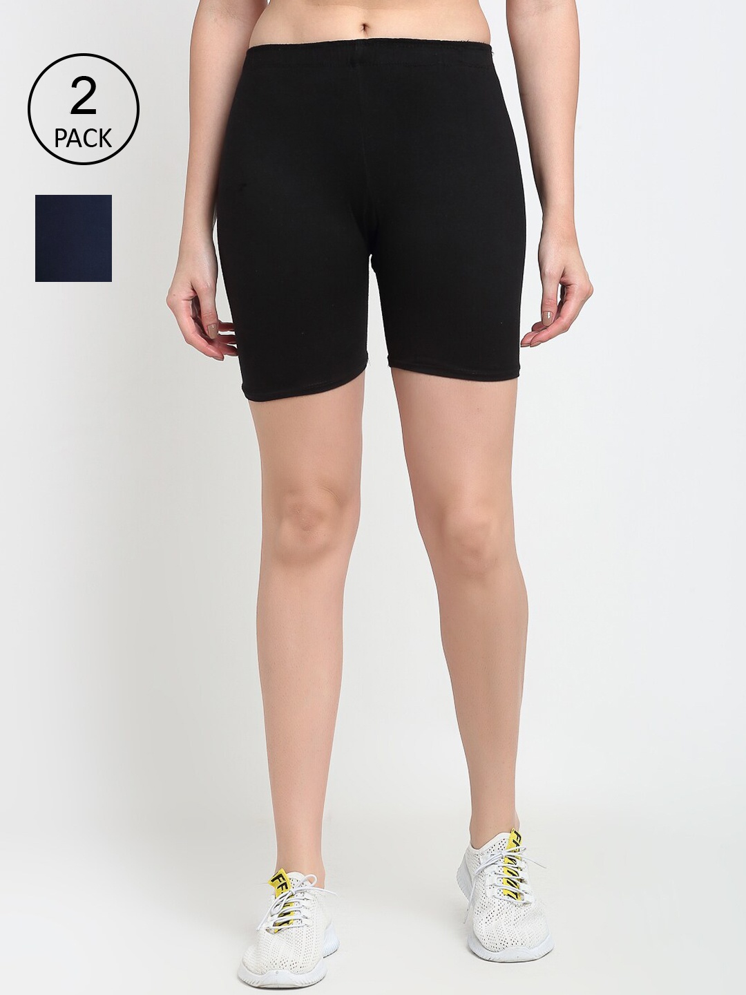 

Jinfo Women Black & Navy Pack of 2 Blue Cycling Sports Shorts