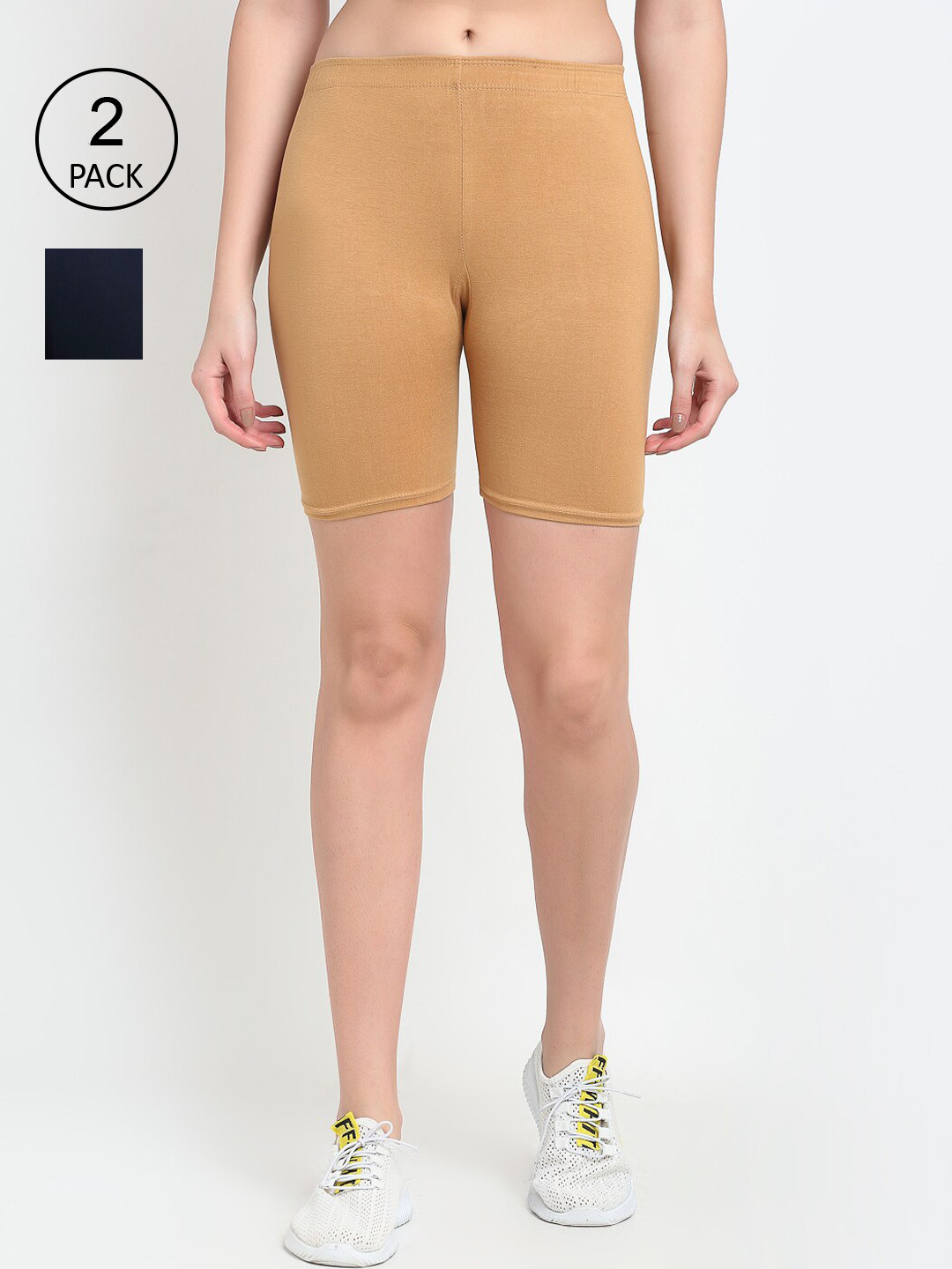 

Jinfo Women Beige & Navy Blue Pack Of 2 Cycling Sports Shorts