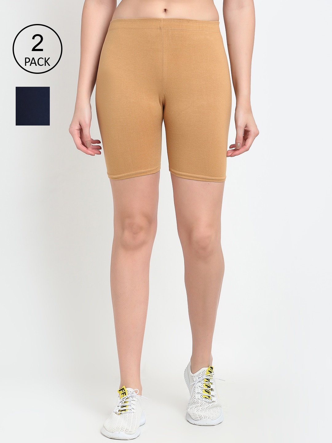 

Jinfo Women Beige & Navy Blue Pack of 2 Cycling Sports Shorts